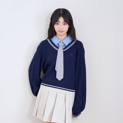 【洗える】¥nネクタイ付レイヤードニット （グレー）｜詳細画像