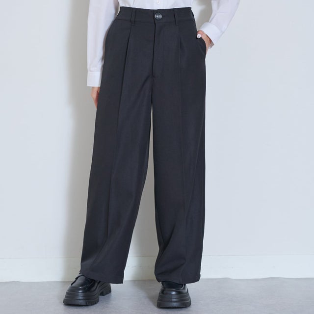 【予約商品】【卒服・セレモニー・フレッシャーズ】タックワイドパンツ （黒）