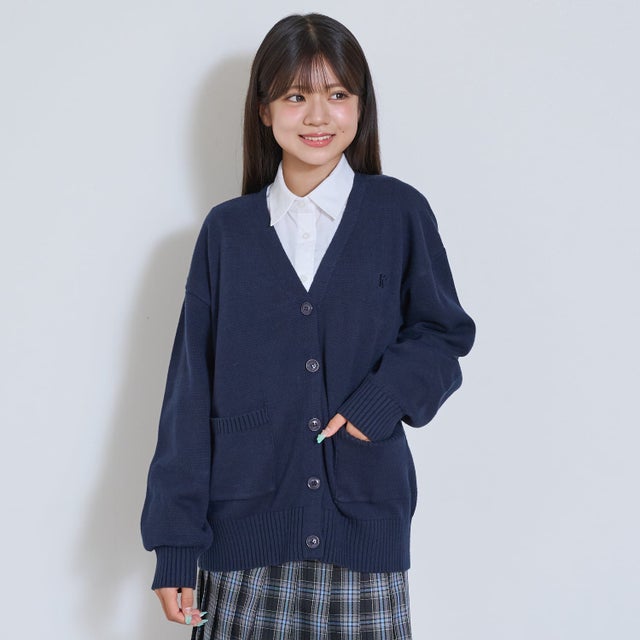 【予約商品】【卒服・セレモニー・フレッシャーズ】【洗える】スクールニットカーディガン （紺）