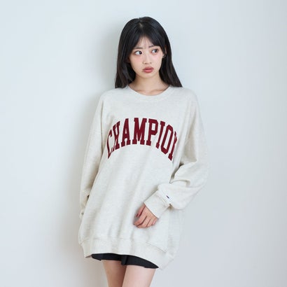 【LTXC/Champion/綿100%】\nフロッキーロゴネックプルオーバー （トップ グレー）｜詳細画像
