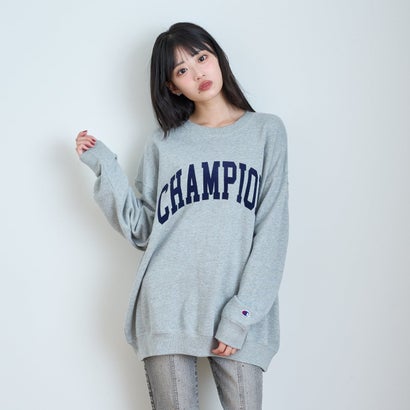 【LTXC/Champion/綿100%】\nフロッキーロゴネックプルオーバー （シロ杢）｜詳細画像