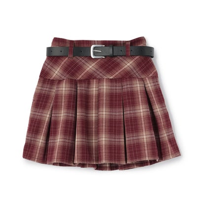 【起毛】ベルト付チェックプリーツスカート （ベージュ）｜詳細画像