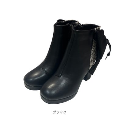 バックリボンコンビブーツ （ブラック）｜詳細画像