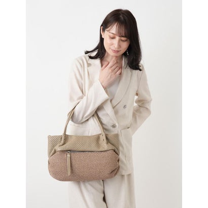 パンチング切替編み込みトートバッグ （ライトグレー）｜詳細画像
