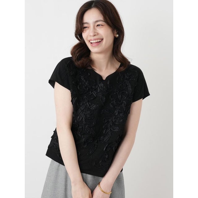 リボンモチーフ刺繍ブラウス （ブラック）