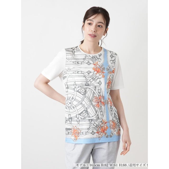 プリントクルーネックTシャツ （サックスブルー）