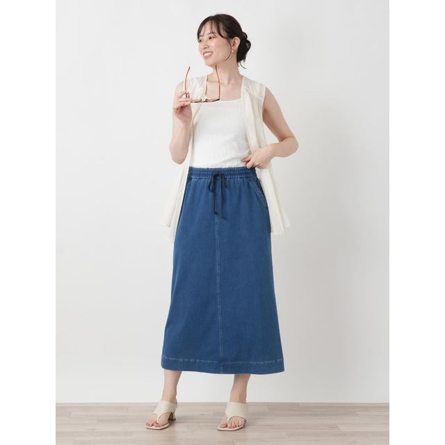 【接触冷感】デニム風ロングスカート【L JEANS】 （ブルー系）