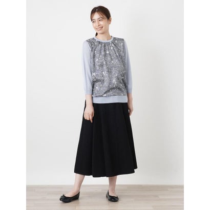 ペイズリー柄切替クルーネックニット【Leilian WHITE LABEL】 （サックスブルー）｜詳細画像