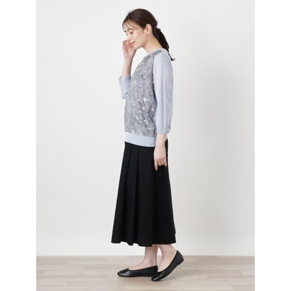 ペイズリー柄切替クルーネックニット【Leilian WHITE LABEL】 （サックスブルー）｜詳細画像