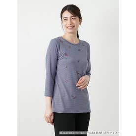 刺繍ボーダーカットソー （ラベンダー）