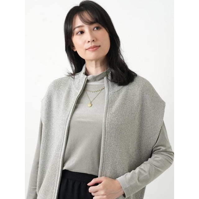 ジップラメニットベスト （アッシュグレー）