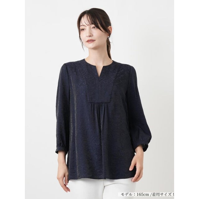 ボザム切替キーネックブラウス【ROCHAS Premiere】 （ネイビー系）