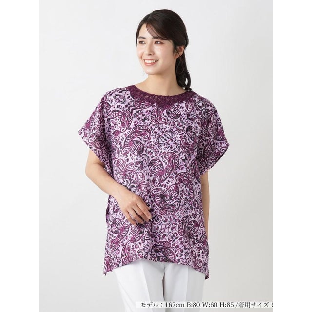 ペイズリーレース刺繍ブラウス （ラズベリー）