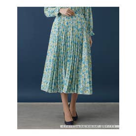 水彩フラワープリーツスカート【ROCHAS Premiere】 （サックスブルー）