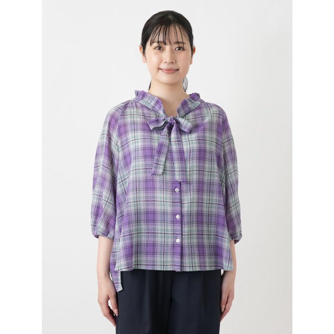 レリアン Leilian チェックボウタイブラウス【Leilian WHITE LABEL