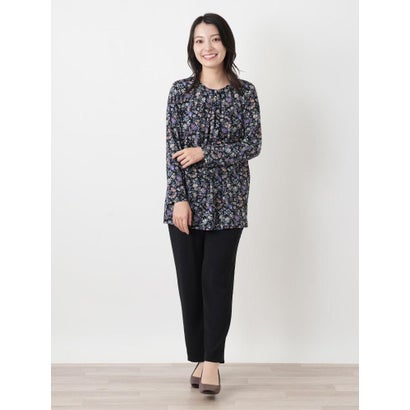 小花柄クルーネックタックブラウス【BINDA】 （バイオレット）｜詳細画像