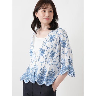 ボタニカル刺繍Vネックブラウス （ネイビー）｜詳細画像