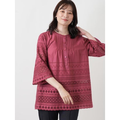 レリアン Leilian 刺繍ピンタックブラウス （レッド）｜詳細画像