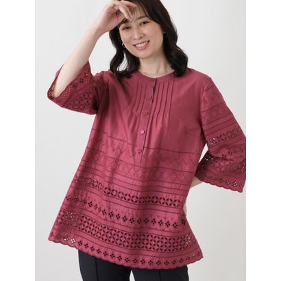 レリアン Leilian 刺繍ピンタックブラウス （レッド）｜詳細画像