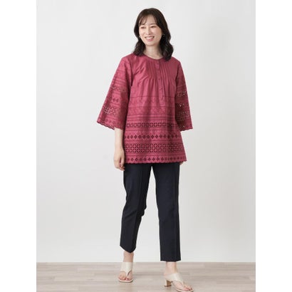 レリアン Leilian 刺繍ピンタックブラウス （レッド）｜詳細画像