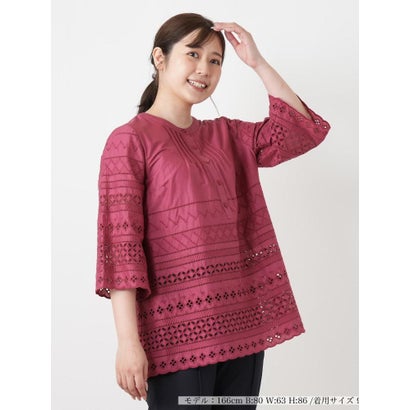 レリアン Leilian 刺繍ピンタックブラウス （レッド）｜詳細画像