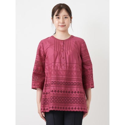 レリアン Leilian 刺繍ピンタックブラウス （レッド）｜詳細画像