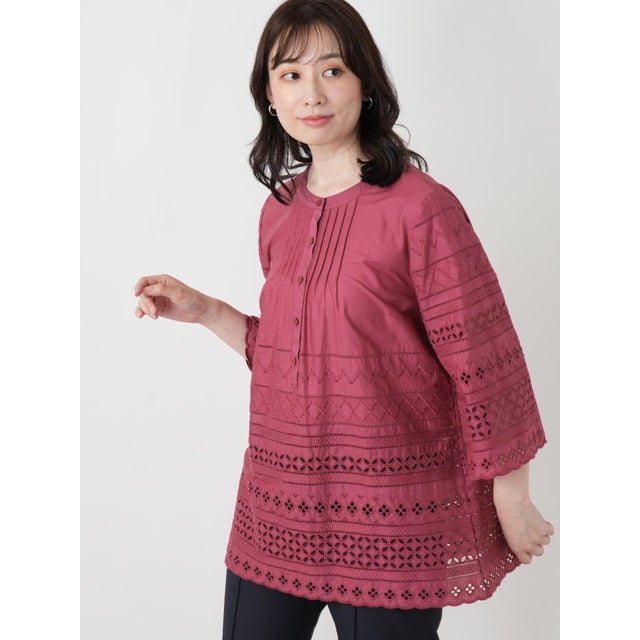 刺繍ピンタックブラウス （レッド）