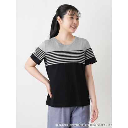 ボーダー切替クルーネックTシャツ （ブラック）｜詳細画像