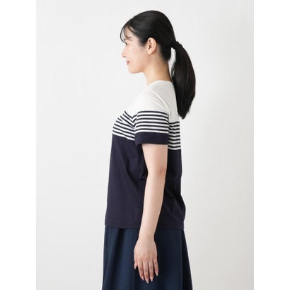ボーダー切替クルーネックTシャツ （ネイビー）｜詳細画像