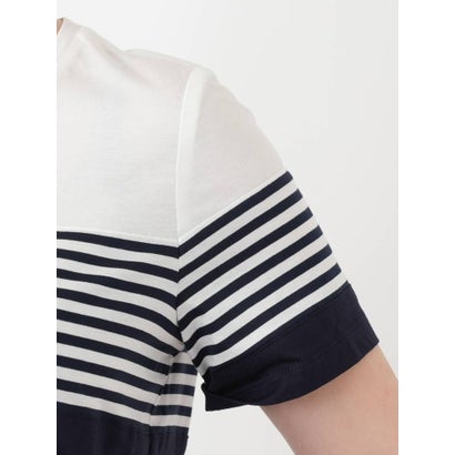 ボーダー切替クルーネックTシャツ （ネイビー）｜詳細画像