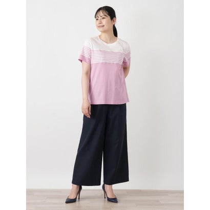 ボーダー切替クルーネックTシャツ （ネイビー）｜詳細画像