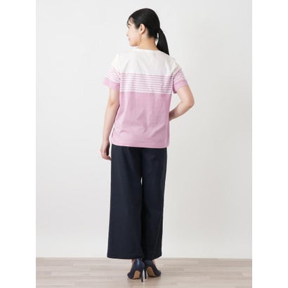 ボーダー切替クルーネックTシャツ （ネイビー）｜詳細画像