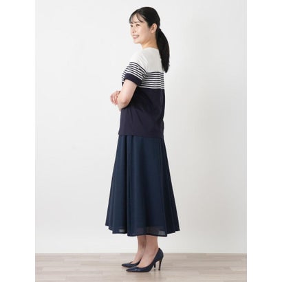 ボーダー切替クルーネックTシャツ （ネイビー）｜詳細画像
