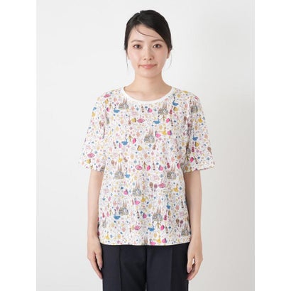 総柄プリントクルーネックTシャツ （ピンク系）｜詳細画像