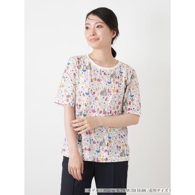 総柄プリントクルーネックTシャツ （ピンク系）