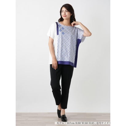 レリアン Leilian 幾何学柄切替Tシャツ【ROCHAS Premiere】 （ロイヤルブルー）｜詳細画像