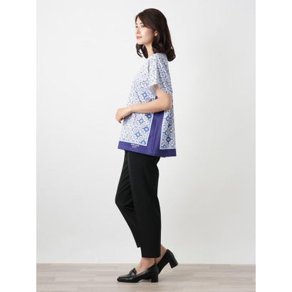 レリアン Leilian 幾何学柄切替Tシャツ【ROCHAS Premiere】 （ロイヤルブルー）｜詳細画像