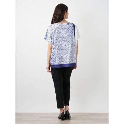 レリアン Leilian 幾何学柄切替Tシャツ【ROCHAS Premiere】 （ロイヤルブルー）｜詳細画像
