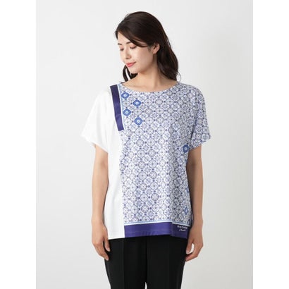 レリアン Leilian 幾何学柄切替Tシャツ【ROCHAS Premiere】 （ロイヤルブルー）｜詳細画像