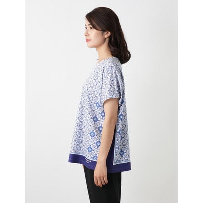 レリアン Leilian 幾何学柄切替Tシャツ【ROCHAS Premiere】 （ロイヤルブルー）｜詳細画像