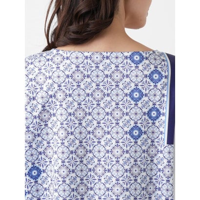 レリアン Leilian 幾何学柄切替Tシャツ【ROCHAS Premiere】 （ロイヤルブルー）｜詳細画像