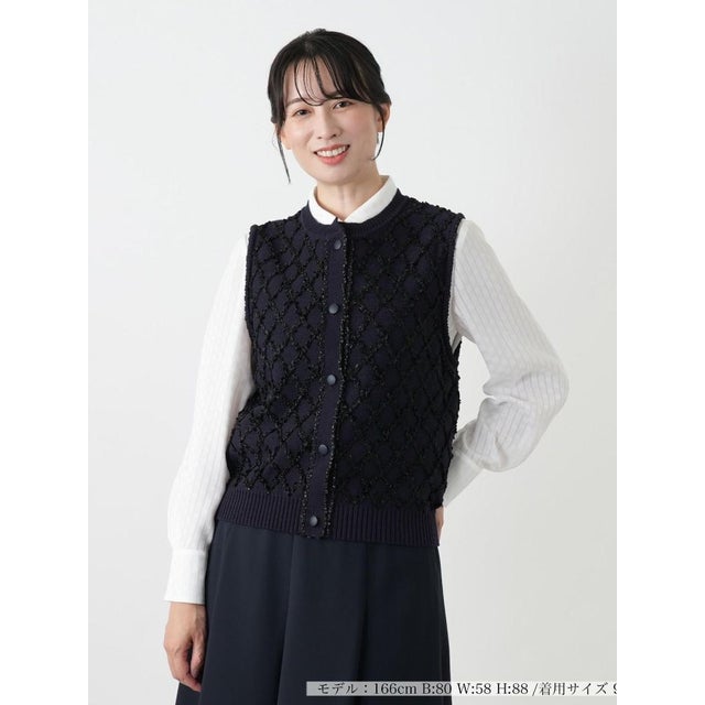 格子柄ニットベスト【ROCHAS Premiere】 （ネイビー）