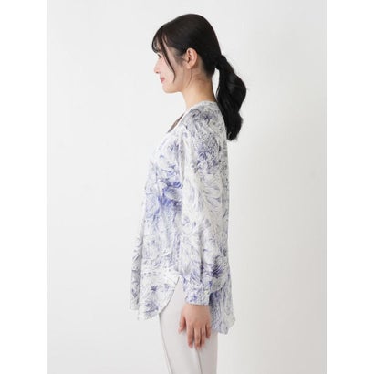 レリアン Leilian プリント比翼スキッパーブラウス【ROCHAS Premiere】【ERICA】 （スカイブルー）｜詳細画像