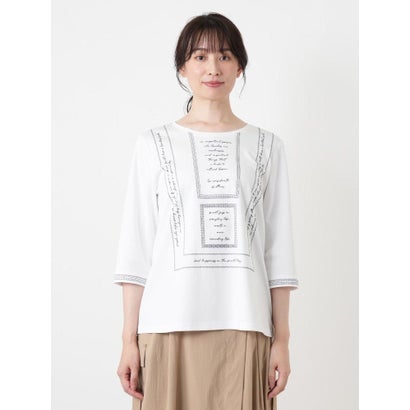 メッセージ柄クルーネックカットソー （アイボリー）｜詳細画像