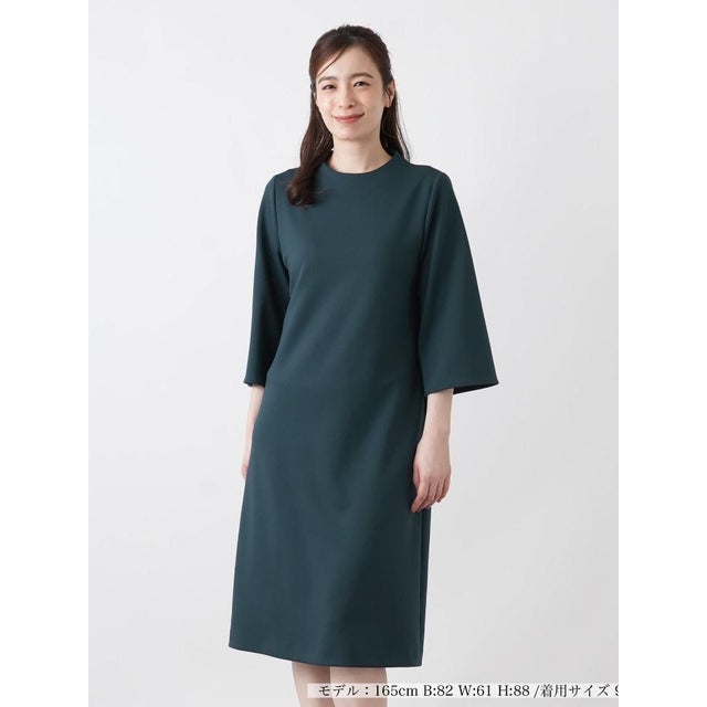クルーネック七分袖ワンピース【WHITE LABEL】 （モスグリーン）