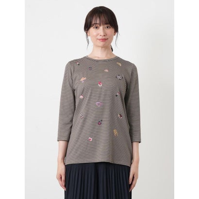 刺繍ボーダークルーネックカットソー （コバルトブルー）｜詳細画像
