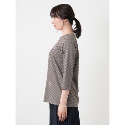 刺繍ボーダークルーネックカットソー （コバルトブルー）｜詳細画像