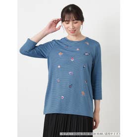 刺繍ボーダークルーネックカットソー （コバルトブルー）