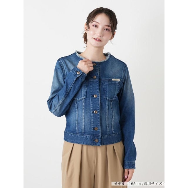 ノーカラーデニムジャケット【L JEANS】 （ブルー系）