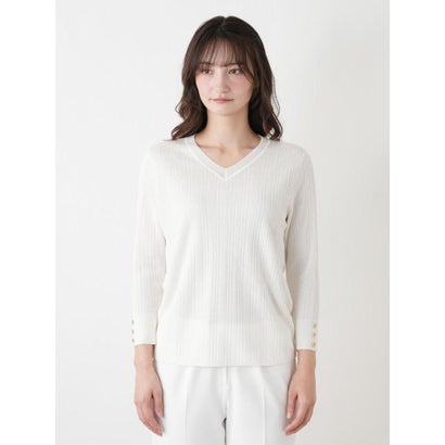 ラメVネック七分袖ニット【Leilian WHITE LABEL】 （ゴールド）｜詳細画像